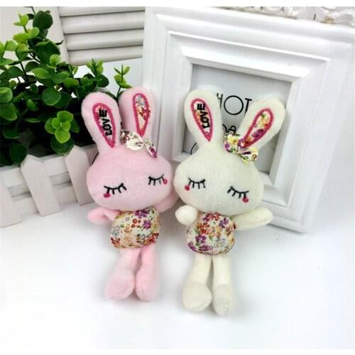 Stuffed Toy Small Plush Pendant of Long Feet Cotton Print Loving Heart Rabbit Plush Toy Doll Key Chain Hang Pendant Random Color