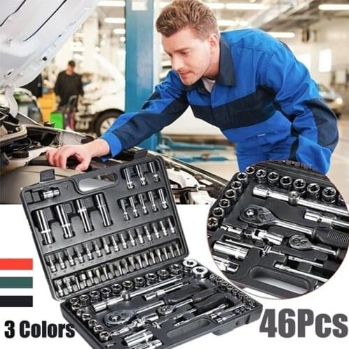 New Professional 46pcs Spanner Socket Set 1/4 inch Screwdriver Ratchet Wrench Set Kit Car Repair Tools Combination Hand Tool Set