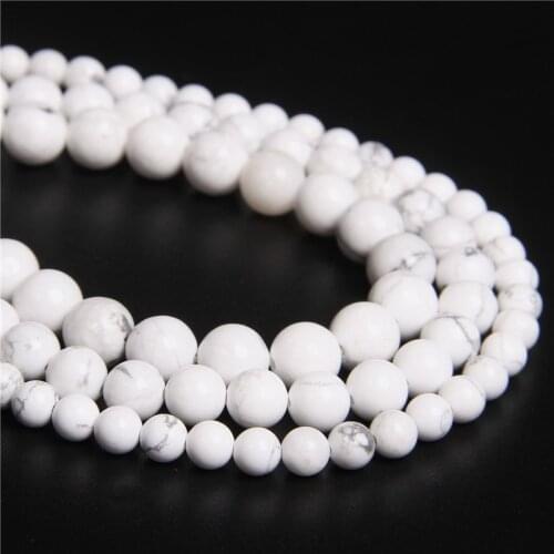 Polished Natural Stone White Howlite Turquoises Round Loose Beads For Jewelry Making DIY Bracelet 15.5'' Strand 4/6/8/10/12mm