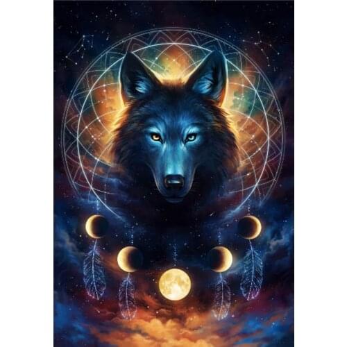 Full Circular Diamond Painting Animal Black Wolf Picture 5D DIY Square Full Diamond Embroidery of Rhinestone Wedding Decor Home