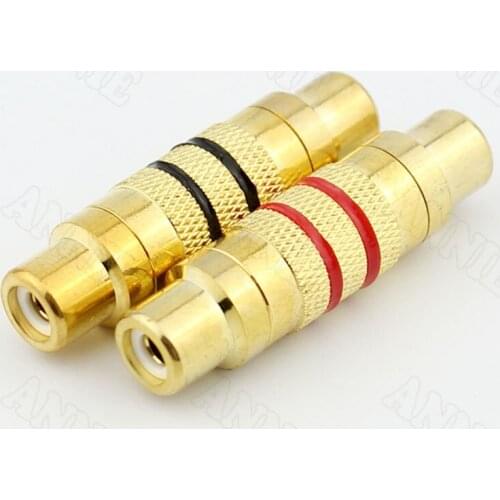50pcs/lot Pure Copper Gold Plated RCA Double Pass Socket For Gold Snake AV Female To Female Straight Extension Butt Joint Jack