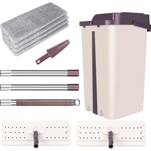 House Floor Cleaning Mop Free Hand Wringing Microfiber Mop Bucket System Stainless Pads Wet Or Dry Usage Cleaning Tool
