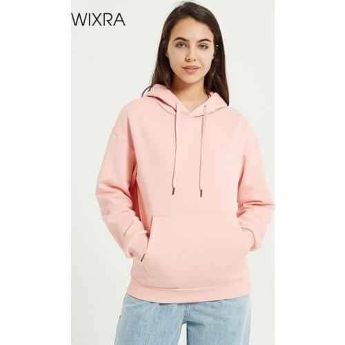 Wixra Autumn Women Fashion Hoody Sweatshirt Harajuku Solid Spring Lady Hoodie Loose Long Sleeve Female Casual Plus Pullover