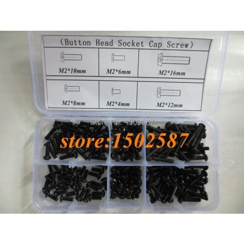 180pcs/box M2 Serie Button Head Socket Cap Screw Black 10.9 Grade Accessories Kits Bolt M2X4/6/8/10/12/16mm
