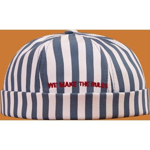 Vintage Docker Cap Stripe Brimless Hat Breathable Beanie Hats Cotton Adjustable Literary Landlord Sailor Cap Women Hip Hop Hat