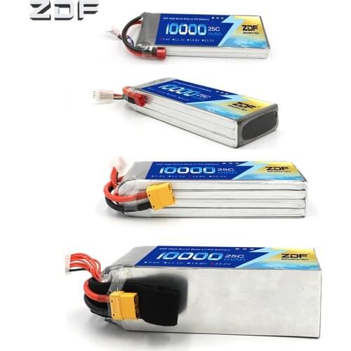 ZDF RC Lipo Battery 10000mAh 2S 3S 4S 5S 6S 7.4V 11.1V 14.8V 18.5V 22.2V 25C MAX 50C Drone AKKU For RC Helicopter Airplane