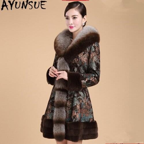 AYUNSUE Inter Genuine Leather Jacket Women Real Fox Fur Collar Sheepskin Coat Female Rabbit Fur Down Jackets Plus Size 6xl MY