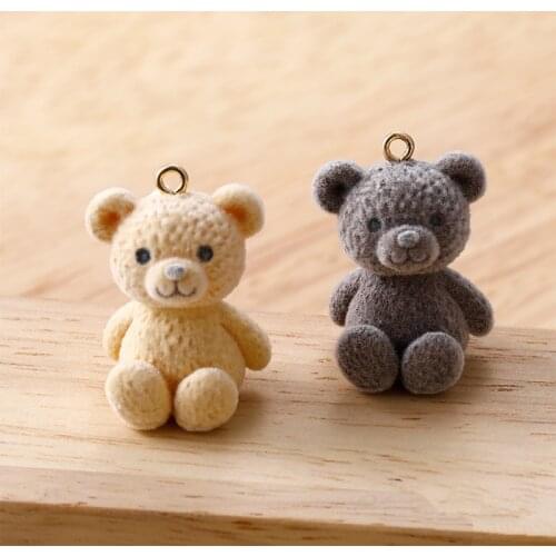 Winter style 20pcs/lot cartoon animals bears shape resin velvet flocking beads charms diy jewelry garment/keychain accessory