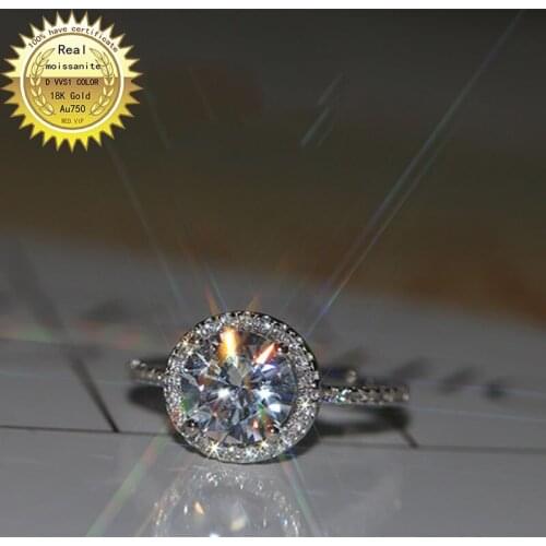 100%18K goldr ring 2ct D VVS moissanite ring Engagement&Wedding Jewellery with certificate 0017