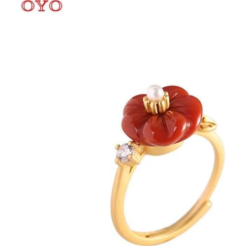 100% s925chun silver southern red agate plum ring fashion retro womens ring