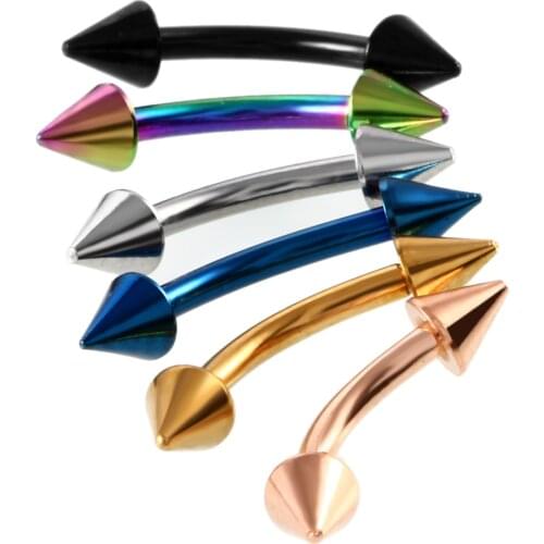 2pcs/lot Titanium Anodized Colorful Curved Barbell Double Spike End Eyebrow Piercing Ring Banana Barbell Fashion Jewelry 16g