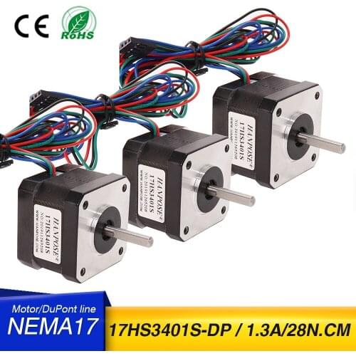 3PCS 34mm 2A 4-lead（17HS3401S-DP) 1.3A Motor 1m Cable for 3D Printer Nema 17 Stepper Motor