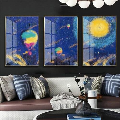 Abstract Night Sky Hot Air Balloon Picture Modern Nordic Childrens Decor Wall Art Canvas Painting Poster Nursery Room Print