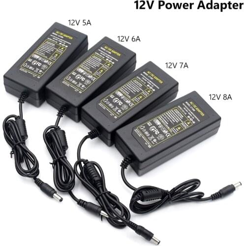 1pcs AC DC 5V 12V 5A 6A 7A 8A Power Supply Adapter 60W 96W Charger 5.5mmx2.1mm For LED Light LCD Monitor CCTV Without Input Line