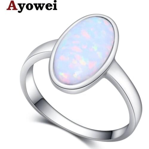 Ayowei Oval White Opal silver color Stamped Ring Valentines Day Gift Fashion Jewelry OR923A