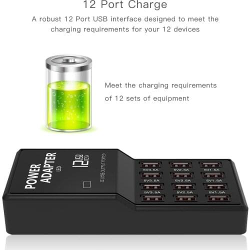 12 USB Power Fast Charge Station Multi Port Charger LED For iPhone Samsung Huawei AC Adapter Charger Socket Universal