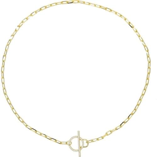 16" 18" Gold Color Paper Clip Chain Collar Fashion Women Jewelry Micro Pave CZ Toggle Clasp Chain Necklace