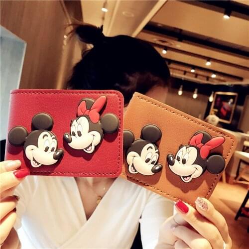 Disney Pu Leather ID Card Holder Mickey Mouse Minnie Couples Multifunction 6 Card Slots Driver License Holder Credit Card Cover