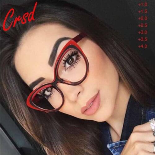 CRSD 2020 Eyeglasses Frame Women Classcial Cat Eye Reading Glasses Light Clear Lens Presbyopia Spectaclese Glasses +1.0 TO +4.0