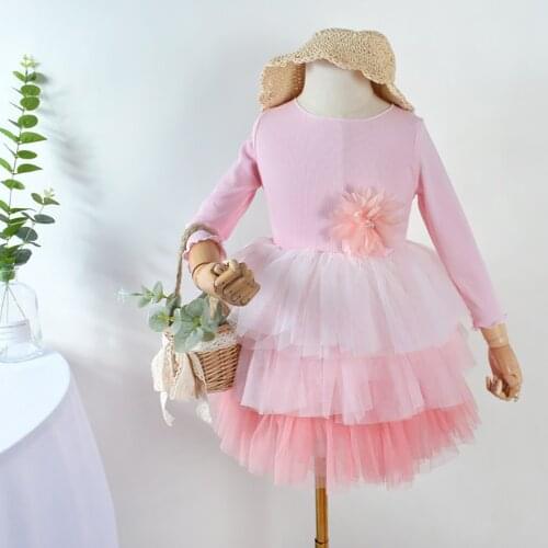 Kids Girls Tulle Skirt Pink High Waist Dress Solid Color Pink Bowknot Cute Casual Costume Contrast 4-8T