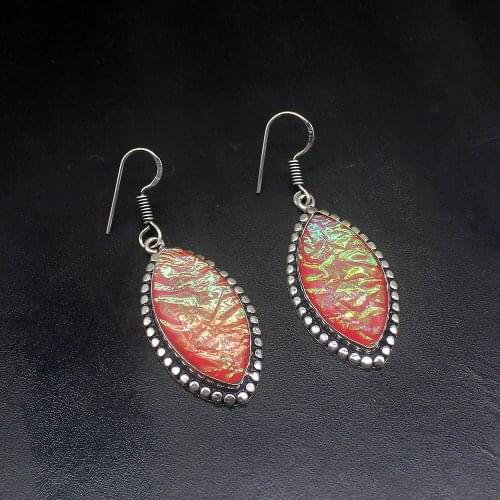 Gemstonefactory Big Promotion Single Unique 925 Silver Vintage Dichroic Glass Women Ladies Gifts Dangle Drop Earrings 20211774