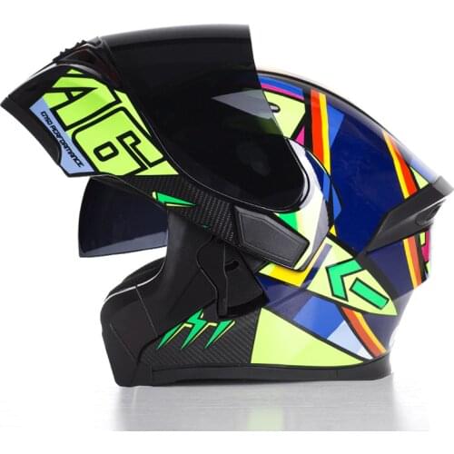 Racing Motorcycle Helmet Full Face Dual Lens Flip Up Motorbike Helmet with Inner Sun Visor Street Bike Cascos Para Moto Dot