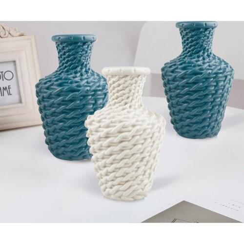 Woven Flower Pot Imitation Ceramic Vase Unique INS Nordic Style Planter Home Family Vase Home Decoration