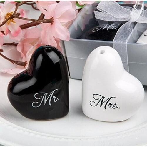 100pcs=50set Love Heart Mr & Mrs Ceramic Salt And Pepper Shaker Wedding Souvenirs Party favor Gift For Guest Wholesale ZA1226