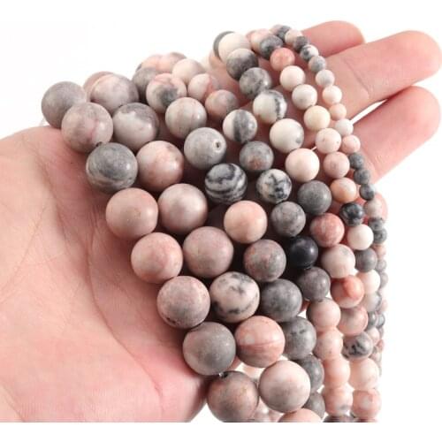 Smooth Natural Pink Zebra Stone Round Spacer Beads For Jewelry Making Bracelet Necklace Handmade Gifts 15”Strand 4 6 8 10 12mm