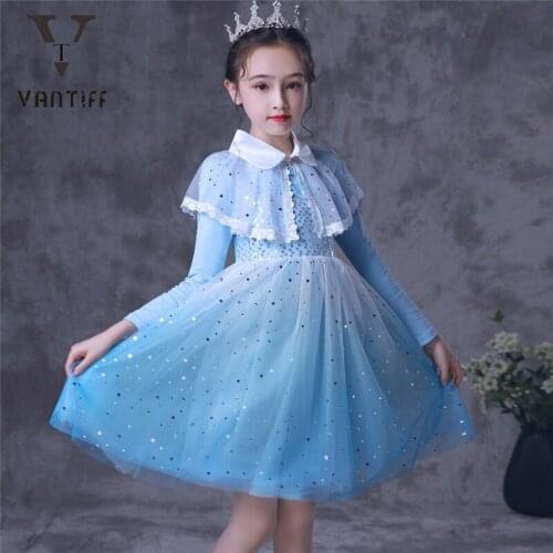 2021 Fancy Princess Dress for Girls Long Sleeve Mesh Prom Gown Carnival Party Costumes for Kids Halloween Clothing