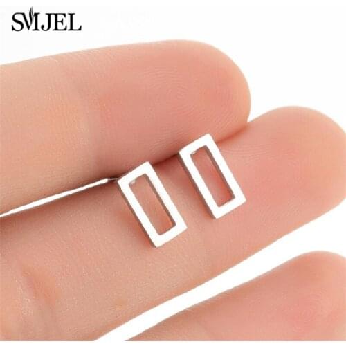 Minimalist Hollow Sqaure Stud Earrings for Women Fashion Stainless Steel Punk Black Geometric Earring Party Gifts Wholesale 2021