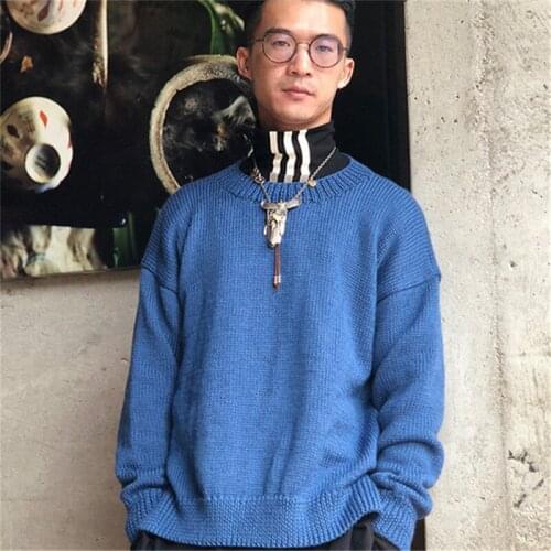 100% hand made pure wool knit men brief Oneck open hem solid pullover sweater customized