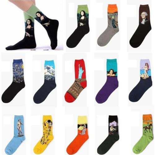 Retro Art Renaissance Oil Painting Socks Van Gogh Polyester Mona Lisa Gustav Klimt Long Sock Winter Autumn Cotton Men Women Sock