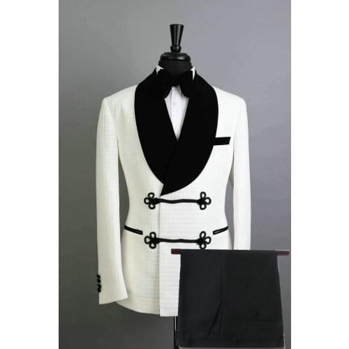 Latest Design Hot Selling Terno Masculino Groom Wear Velvet Shawl Lapel Double Breasted Mens Suits 2 Pieces Tuxedo (Jacket+Pant)