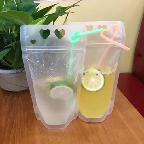 New Plastic Drink Packaging Bag Pouch for Beverage Juice Milk Coffee with Handle and Holes for Straw F20173858