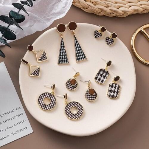 Wholesale Asymmetric Lattice Temperament Earrings Geometric Earrings Autumn and Winter Cloth Earrings New Korean Fashion Women