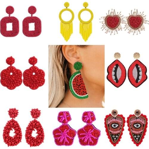 Sehuoran New Handmade Beaded Design Earrings Jewelry Wedding Oorbellen Special Bohemian Heart Fringed Drop Dangle Earrings Party