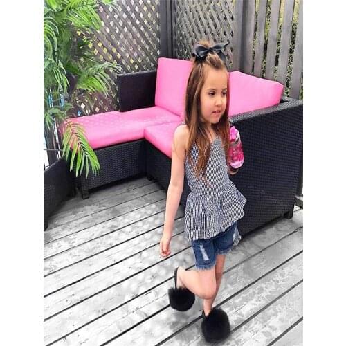 New Fashion Arrival Children Sweet Fur Slippers Summer Fluffy Indoor Hairy Slides Girl Lovely Home Plush Fox Fur Flip Flops Hot