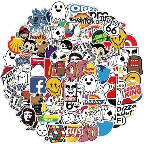 100 Pcs Cool Fashion Logo Brand Stickers Waterproof DIY Sticker Skateboard Car Motorcycle Luggage Suitcase Graffiti Kid Toy
