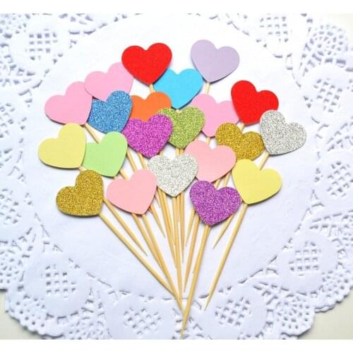 10pcs/lot Coloful Love Heart Coloful Cake Topper Multi Colors Single Stick For Wedding Birthday Party Cake Decoration