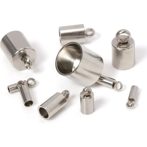 10pcs 316L Stainless Steel End Caps Crimp Caps Leather Cord Fastener Bracelet Charms Pendants for Jewelry Making Wholesale DIY