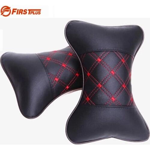 2 Pieces Headrest Mount PU Leather Car Neck Pillow Support Cushion With Removable Pillow Inner