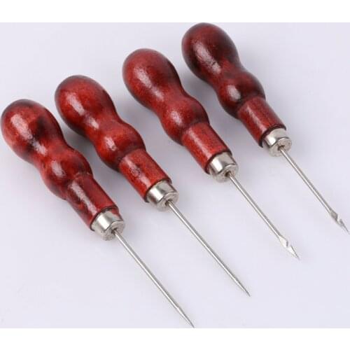 2Pcs Wooden Handle Sewing Awl DIY Carft Stitch Needle Cone Die Stencils Canvas Shoes Repair Punch Awl Leather Craft Awl Tool