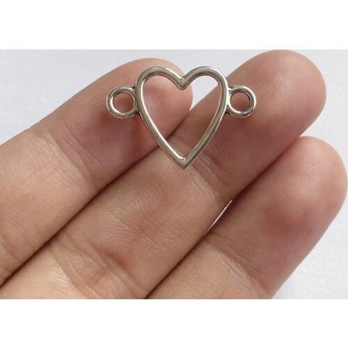 30pcs Heart Link Tibetan Silver Color Tone Pendant Connector Accessories Diy Bracelet Handmade Findings Jewelry Making Supplies