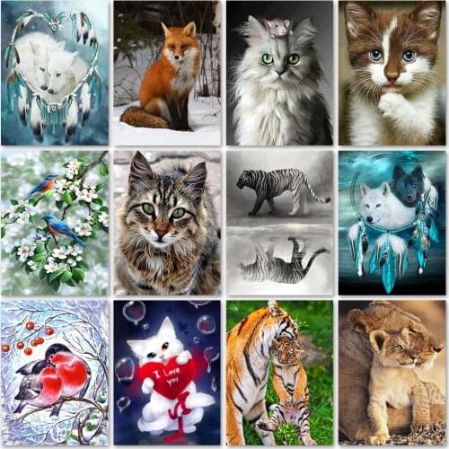 5D DIY Diamond Painting Animal Series Full Diamond Embroidery Wolf Cat Cross Stitch Kits Diamond Art Animal Picture Home Decor