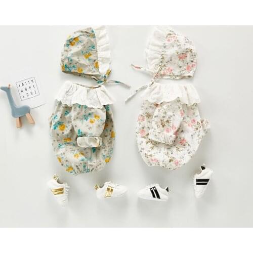 Angoubebe 203H53 newborn baby long sleeve romper girl baby small flower doll collar jumpsuit romper outside clothes