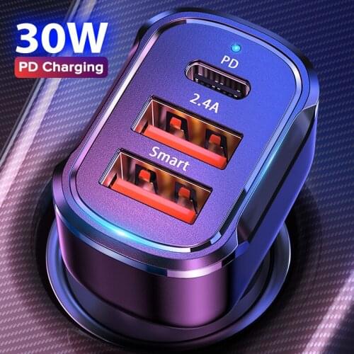 PD 30W Car Charger Dual Port USB QC3.0 Fast Charging Portable Smart Phone Type-C Adapters For iPhone 12 11 Pro Max Xiaomi Huawei