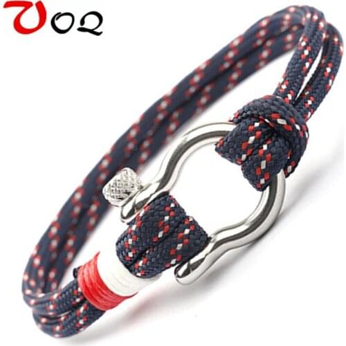 New Arrival Outdoor Camping Rescue Survival Bracelet Men Sports Paracord Braided Rope Horseshoe Buckle Stainless Steel Bracelet