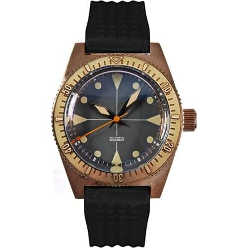 PROXIMA mens automatic mechanical watches,bronze men dive watch 200m waterproof wristwatches C3 luminous clock sapphire relogio