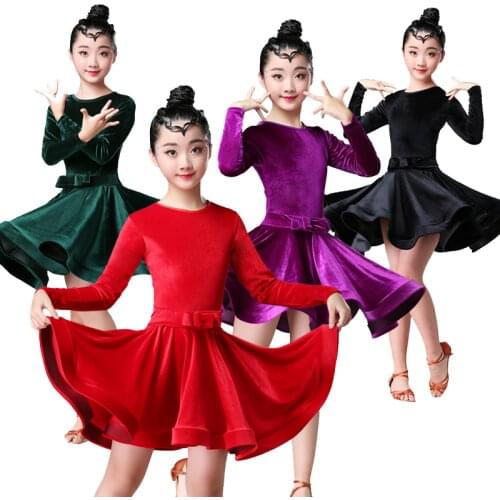 Children Latin dance girls practice clothes competition dance skirt girls autumn and winter professional performance costumes